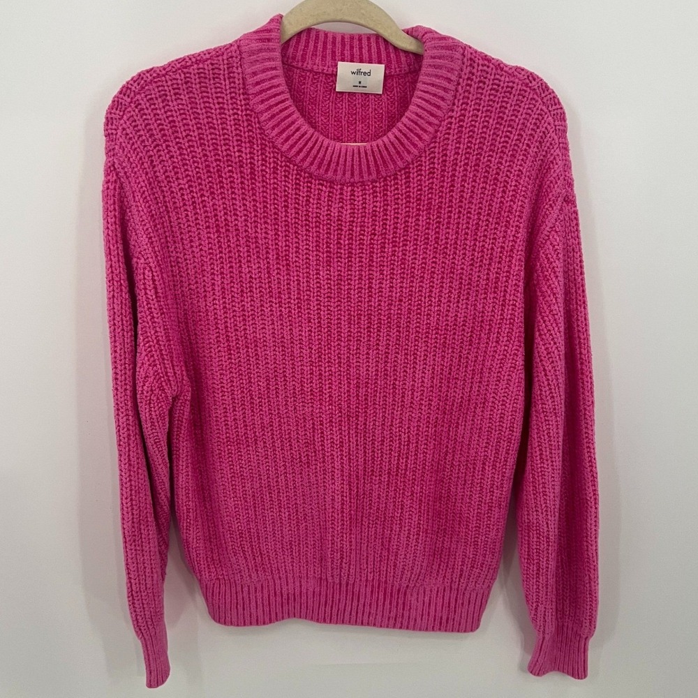 Wilfred Aritzia Pink Shaker Stitch Crew Neck Sweater M